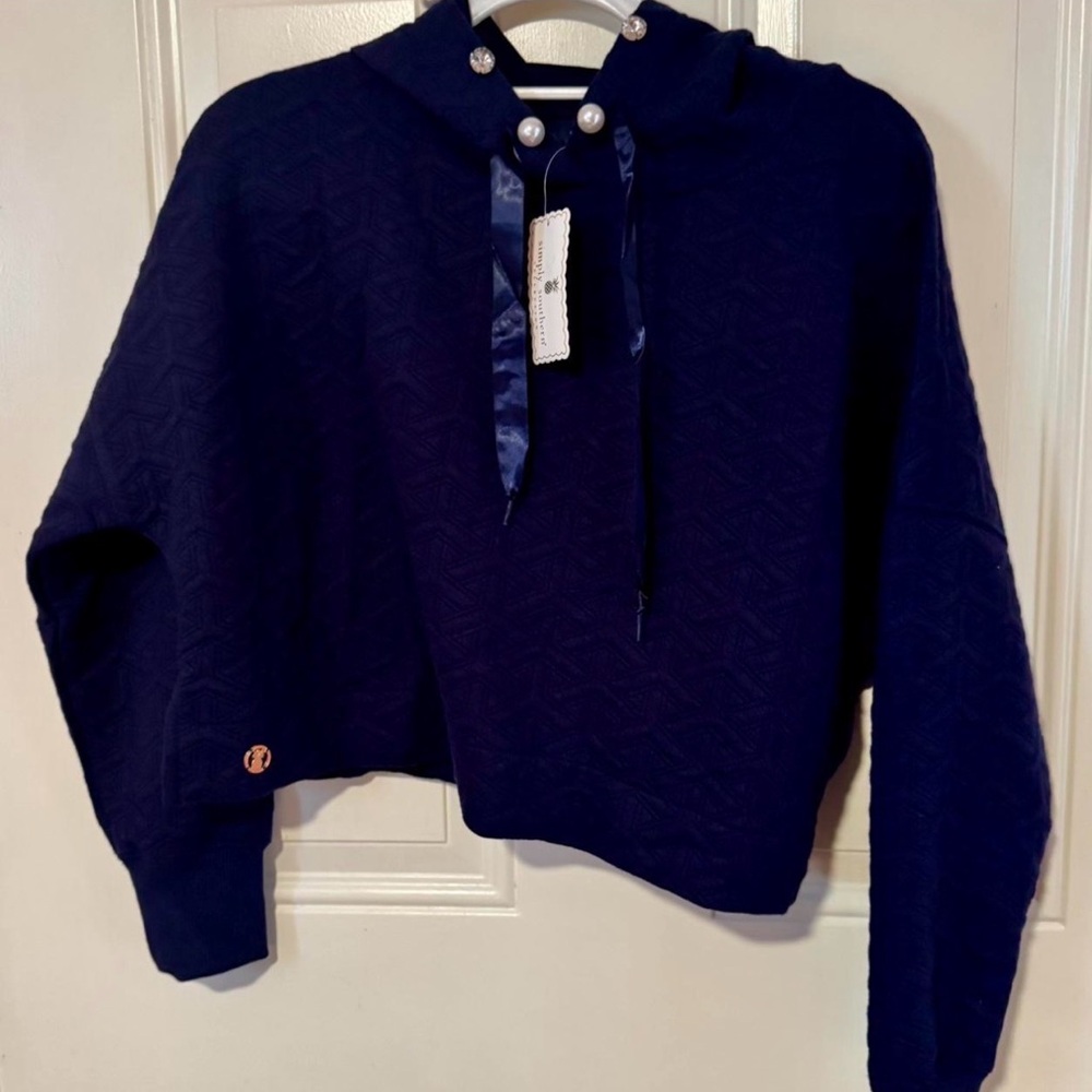 Simply Southern Deep Blue Sweater with Pearl Accents